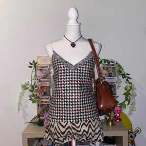 Zara bohemian vintage style cream & red houndstooth cami top